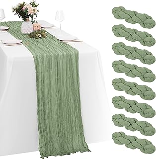 8 Pack Sage Green Cheesecloth Table Runners 20x120 Inch Gauze Table Runn...