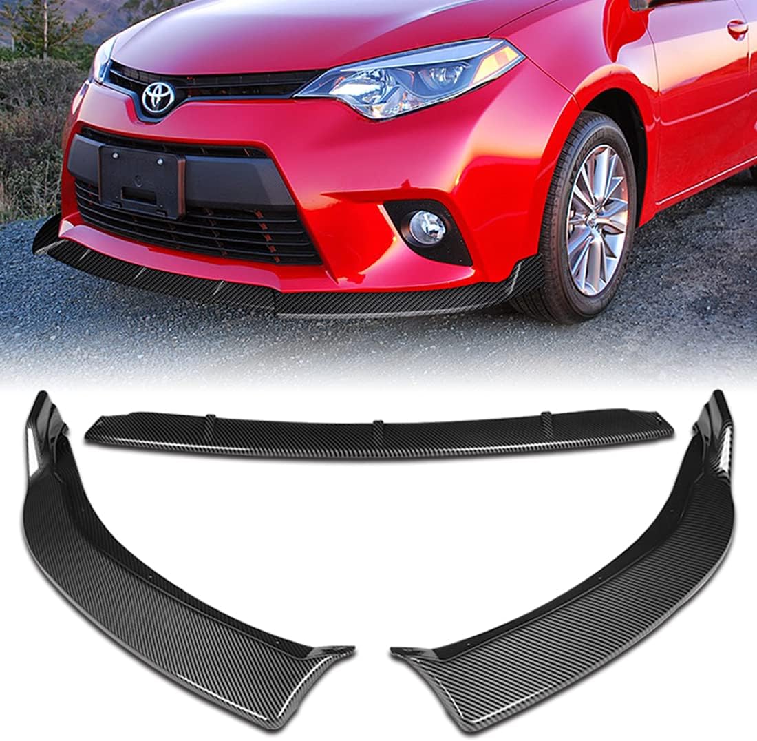 Front Bumper Lip fit for compatible with 2014-2016 Toyota Corolla Base/L/LE Model Only, Front Bumper Lip Spoiler Air Chin Body Kit Splitter Painted Carbon Fiber ABS, 2015 (SPORT-Style)