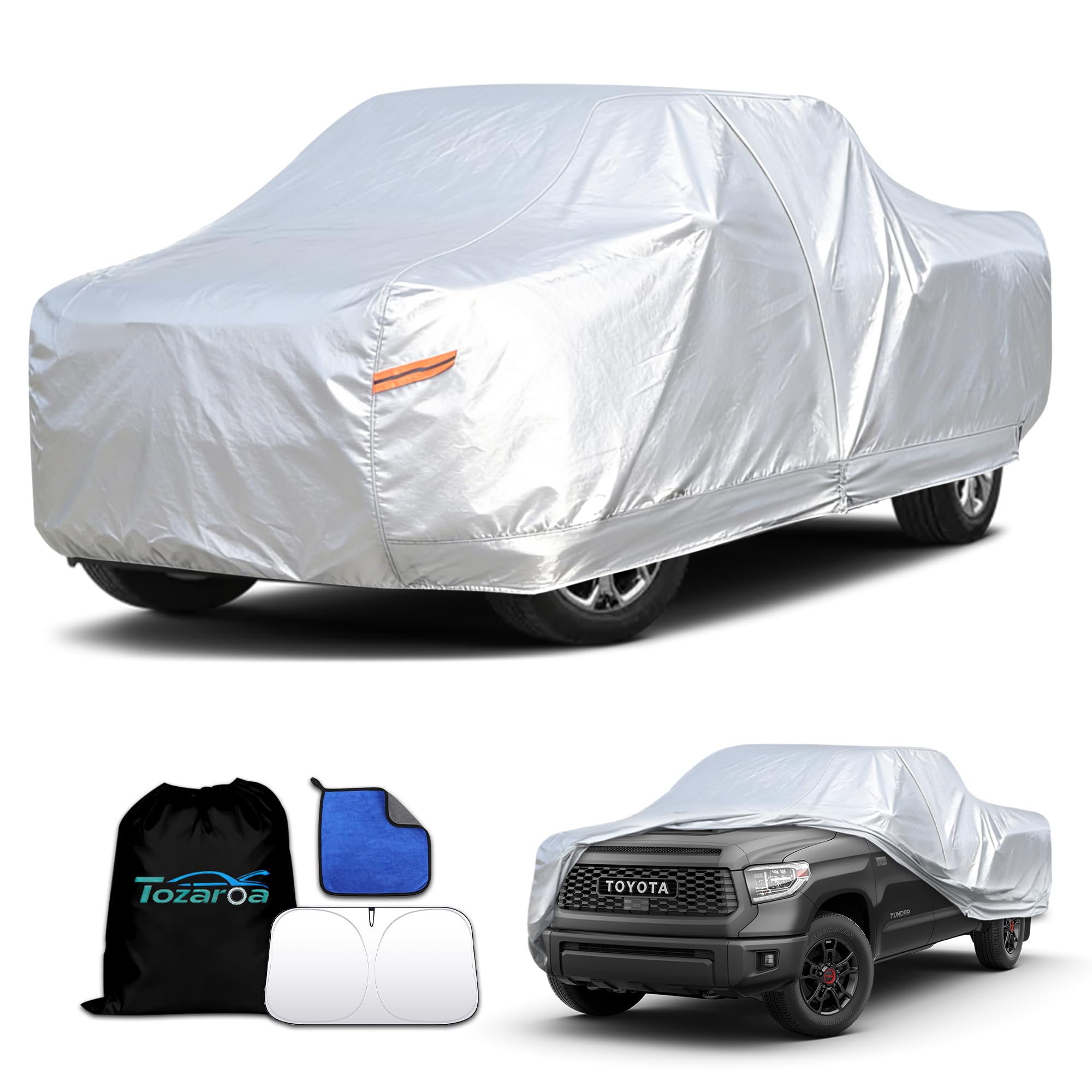 Car Cover Waterproof All-Weather,Heavy-Duty Outdoor Full Exterior Automobiles Snow Cover for SUV 181-190 inch,with Sun Visor,Anti-Scratch Cotton Lining & Zippered,Towel&Storage Bag — view 24