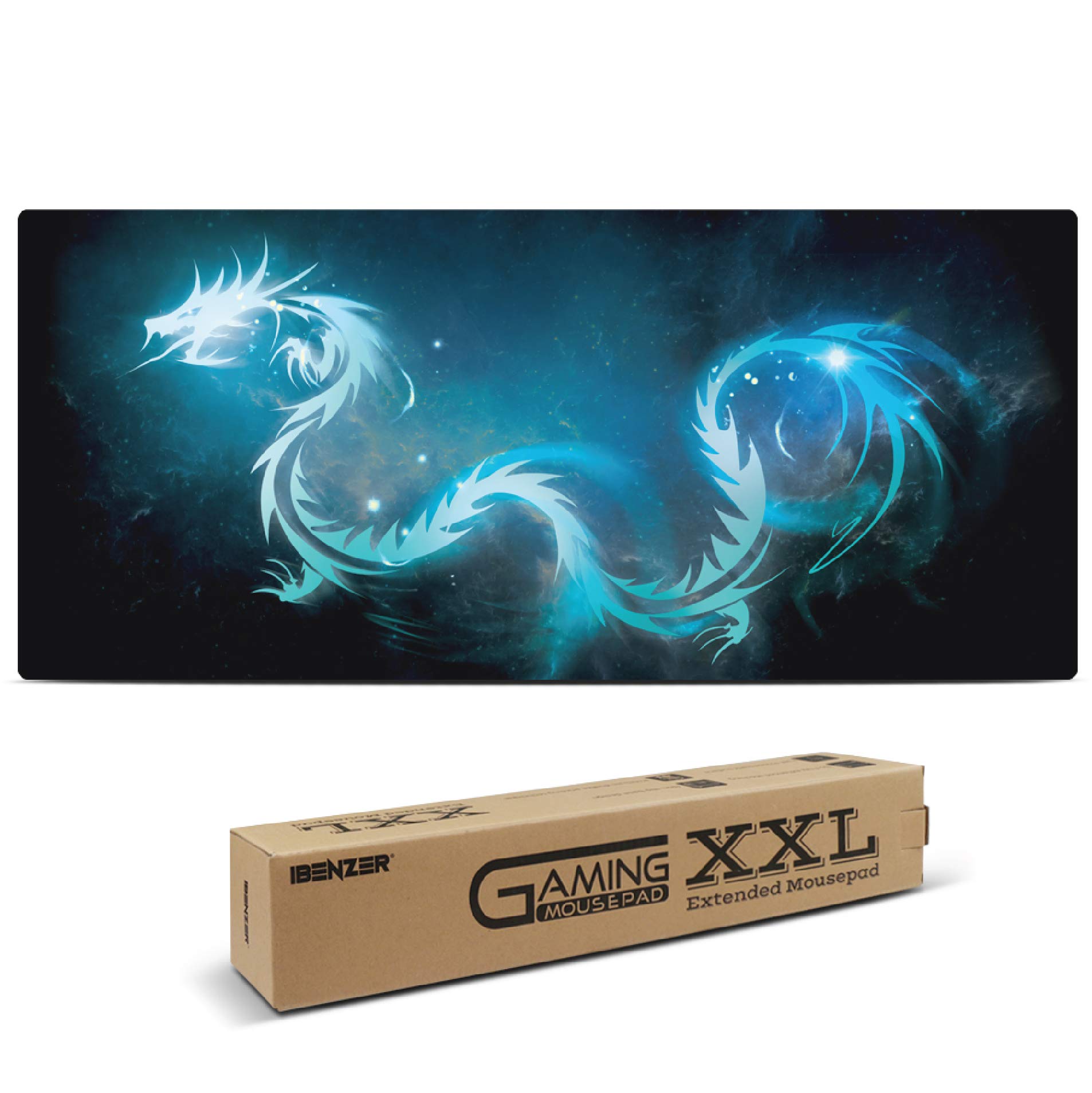IBENZER Large Gaming Mouse pad, Extended XXL Mousepad, Anti-fray Edges Non-Slip Base, Ideal for Computer laptops PC Desk and Consoles, Dragon (GMP-DRN)