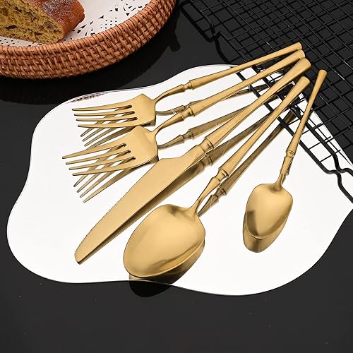 Miniatura 40 de JASHII Juego de cubiertos de 20 piezas con acabado satinado, juego de cubiertos de acero inoxidable 304, servicio para 4, tenedores de postre, juego