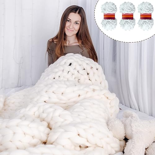 Miniatura 5 de 5 rollos de hilo de bucle de 3.53 oz de hilo blanco hinchado suave y grueso para dedos para manualidades, tejido a mano, suministros para