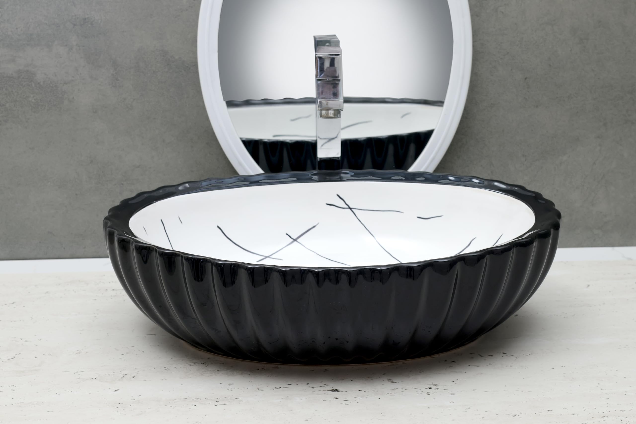 HISRE Designer Table Top Vessel Sink Wash Basin For Bathroom | Ceramic Bathroom Sink | Wash Basin Over Counter (19 x 13.5 x 5.5 Inch) (Style - 2) CE3303 (B0CVWZYV7K) Amazon Price History, Amazon Price Tracker