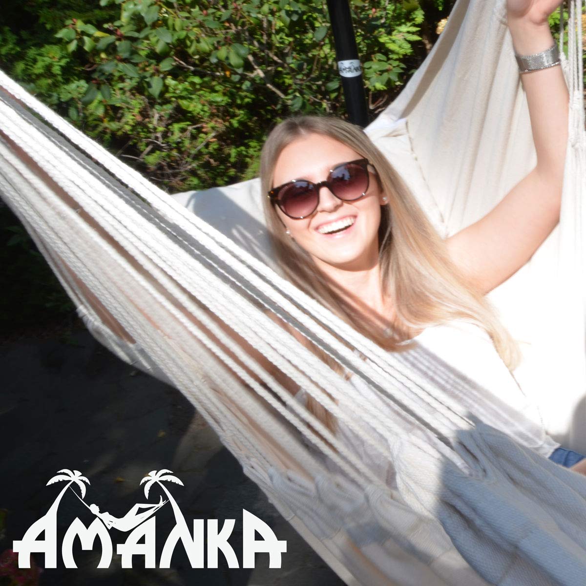 AMANKA XXL Hängesessel 220x120 cm mit Seitenfach und Kissen - Große Sitzhängematte für Outdoor & Indoor - Balkon Garten Terrasse Camping - Hängestuhl bis 150 kg - Hängesitz Baumwolle Bequem Stabil