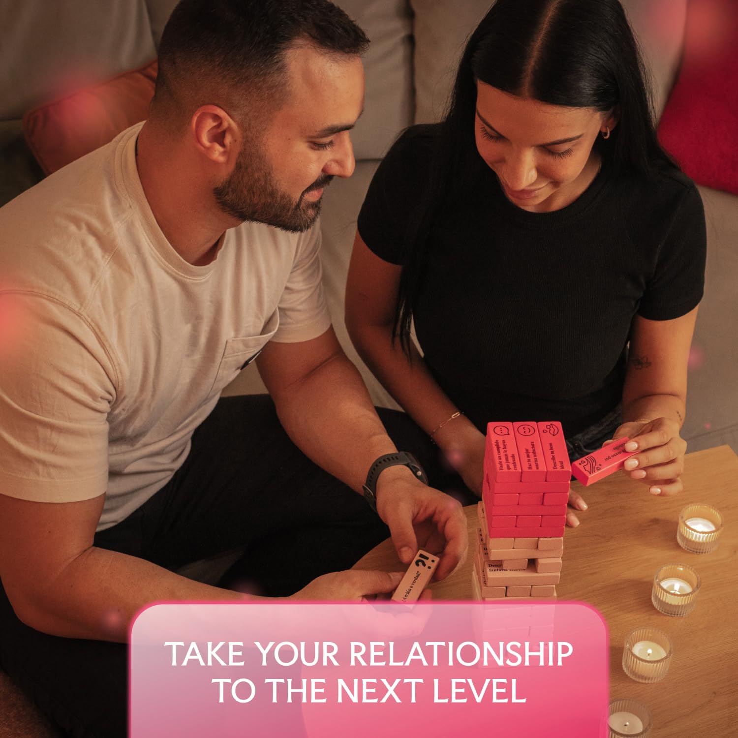 54 PINK BLOCKS - Spiciest Tower Stacking Wooden Block Game for Adults - Couple Dare Questions - Relationships - Exciting, Pleasing, & Funny Challenges - Date Night Couples Games - Valentine's Day