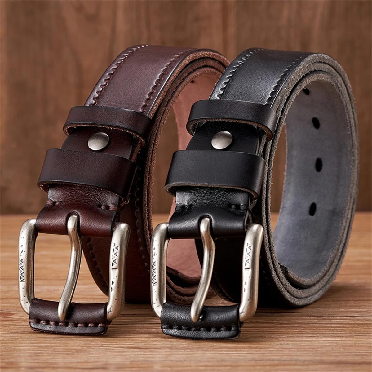 3,8 Cm Gürtel Aus Echtem Rindsleder, Jeansgürtel Für Herren, Luxuriöser Klassischer Designergürtel, Retro-Dornschließe