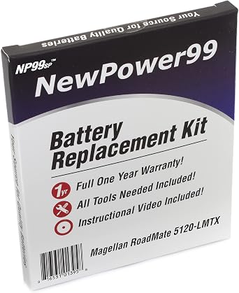 طقم استبدال البطارية NewPower99 مع البطارية وتعليمات الفيديو وأدوات Magellan RoadMate 5120-LMTX