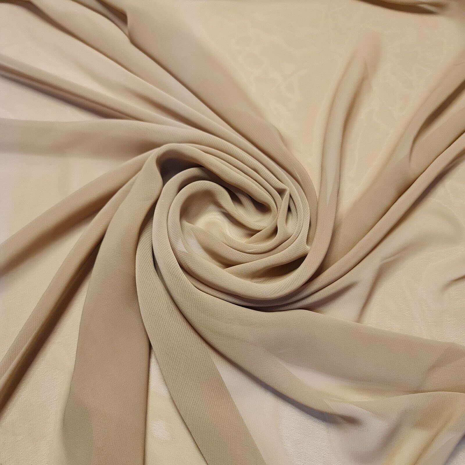 (CL) Chiffon Sheer Fabric Plain Soft Polyester Wedding Arch Dress Craft Material 44" - 112 cm Wide Sold As 1 Meter Pre - Cut Lengths (Taupe)
