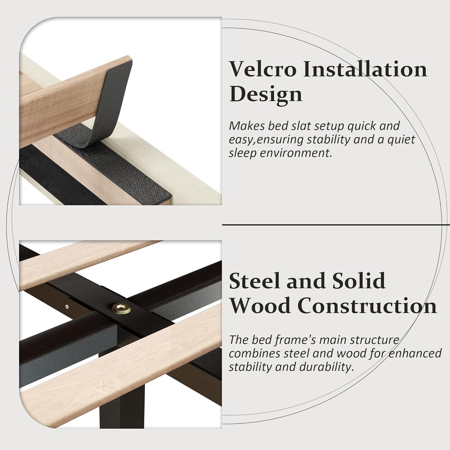 King Size Bed Frame with Fabric Upholstered Headboard, Platform Bed with Wooden Slats Support, Fully Mattress Foundation, Box Spring Optional, Easy Assembly - Image 8