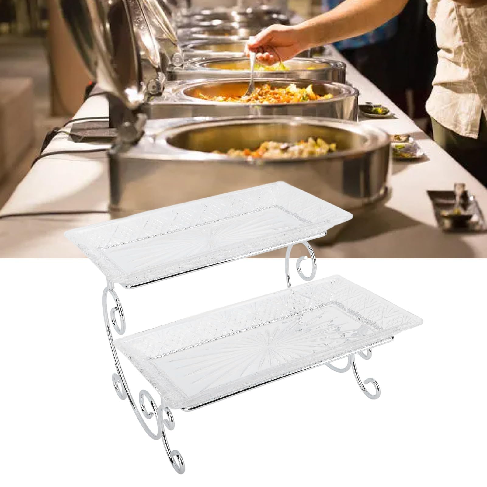 2-stufiges Glas-Buffet-Serviertablett, multifunktional, exquisit, stabil, Dessert- und Lebensmittel-Präsentationsserver, abgestufte Servierplatte für Partys