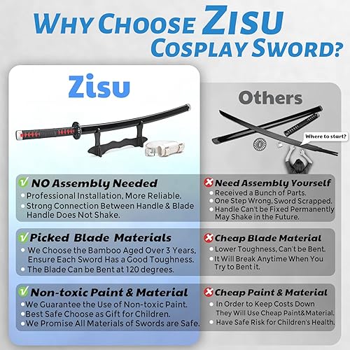 Miniatura 6 de Zisu Demon Slayer - Espada, alrededor de 41 pulgadas, pilares de Hashira y Katana protagonista para uso de cosplay, textura original de anime Negro