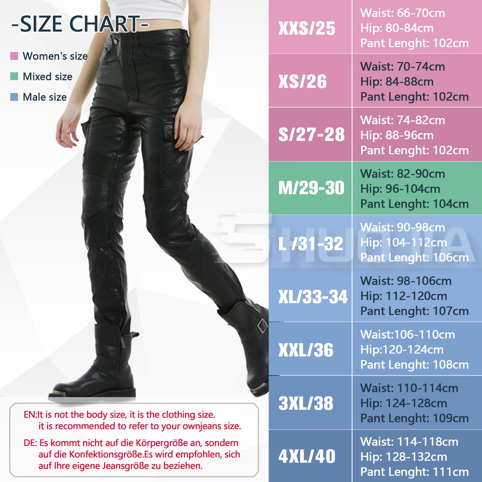 Jeans da moto da donna Pantaloni protettivi per moto Pantaloni da moto rivestiti in PU impermeabili antivento,con 2 paia di protezioni per fianchi e ginocchia rimovibili (Black-C,M)