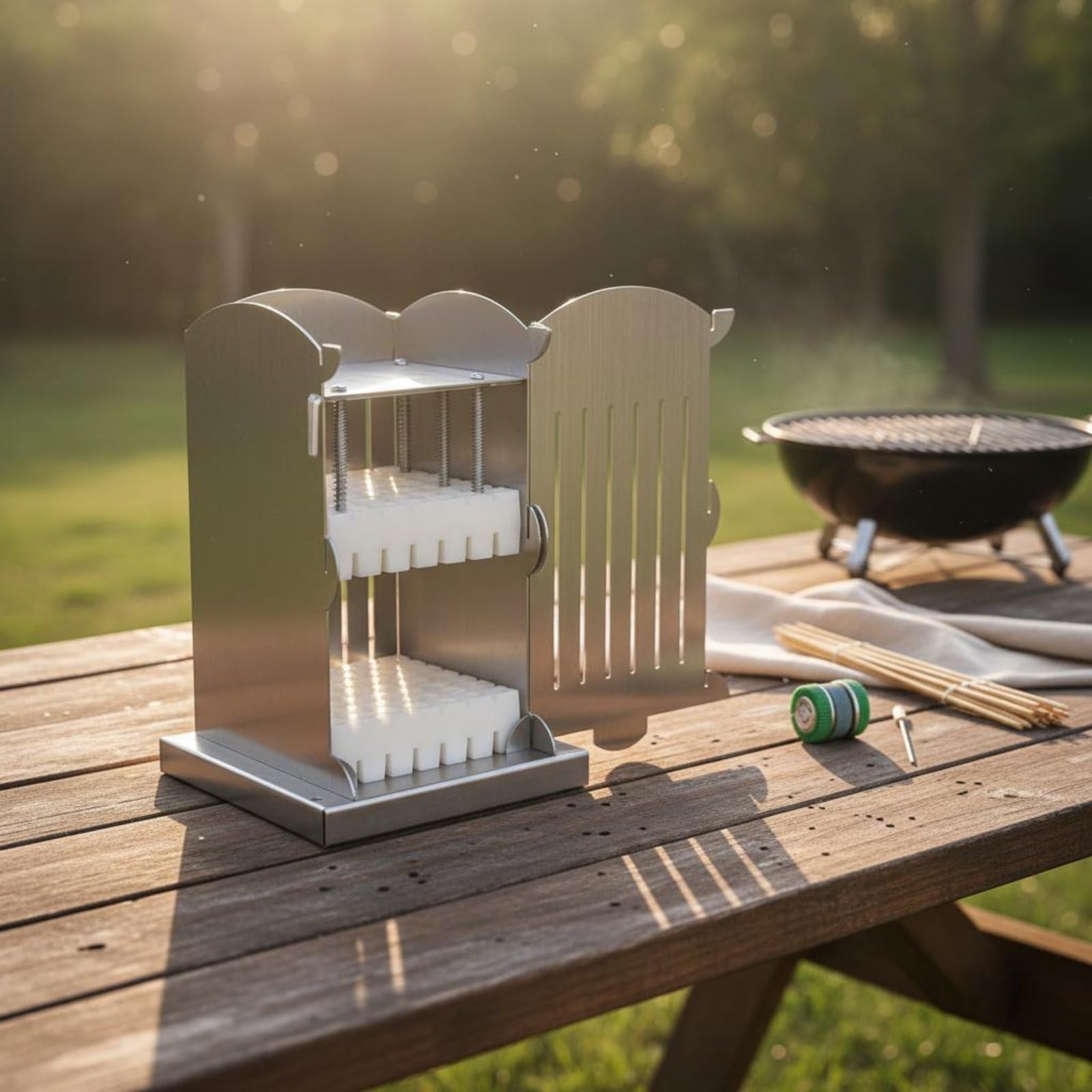Spiedini Creatore Utensile Spiedini Barbecue Macchina Kebab Acciaio Inox Ergonomico Struttura Compatta Facile da Lavare Adatto per Feste All’aperto Famiglia, 49 Spiedini 1,5CM