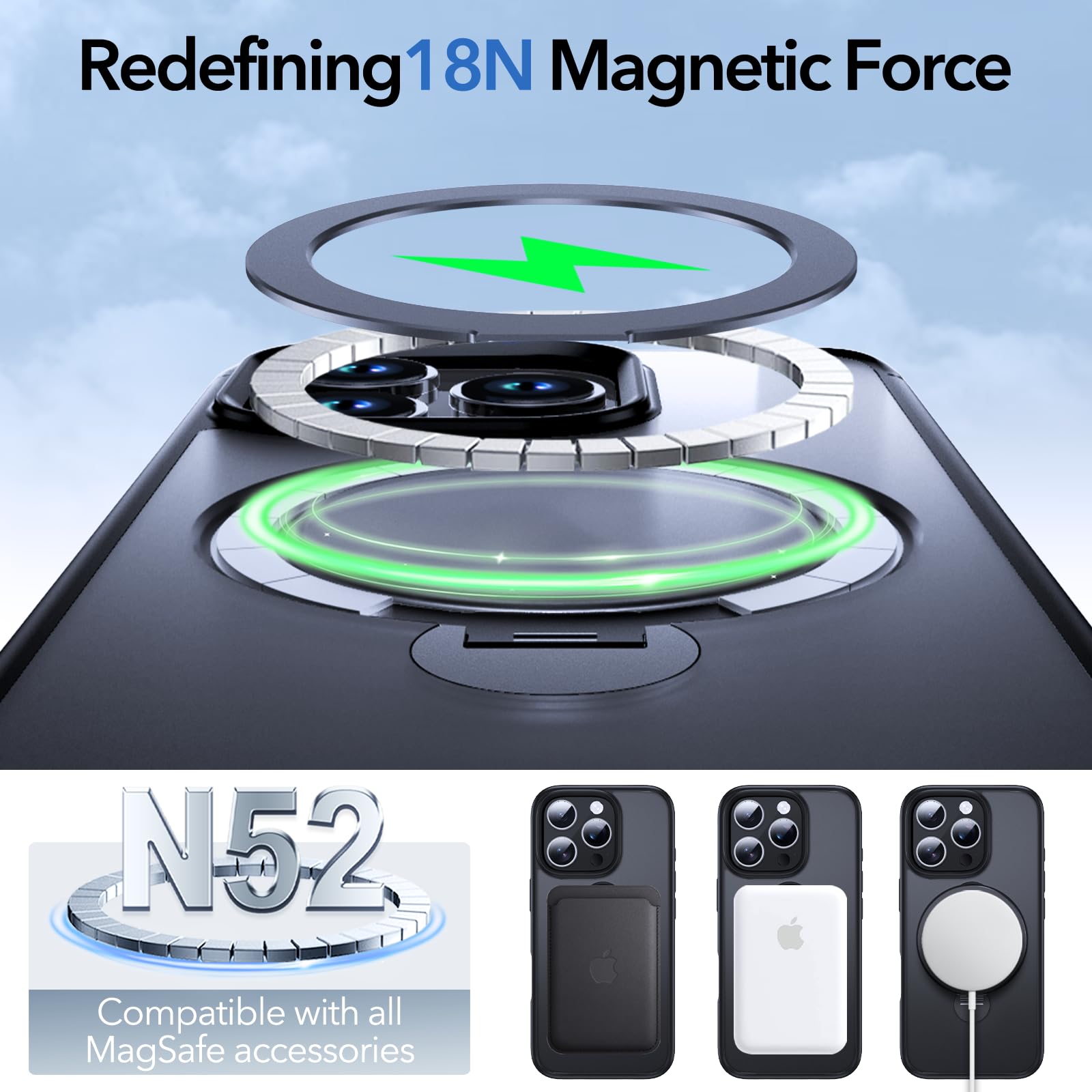 Anqrp 360° ALL-in-ONE Stand Case for iPhone 16 Pro Case with Rotatable Magnetic KickStand Ring Holder - Image 4