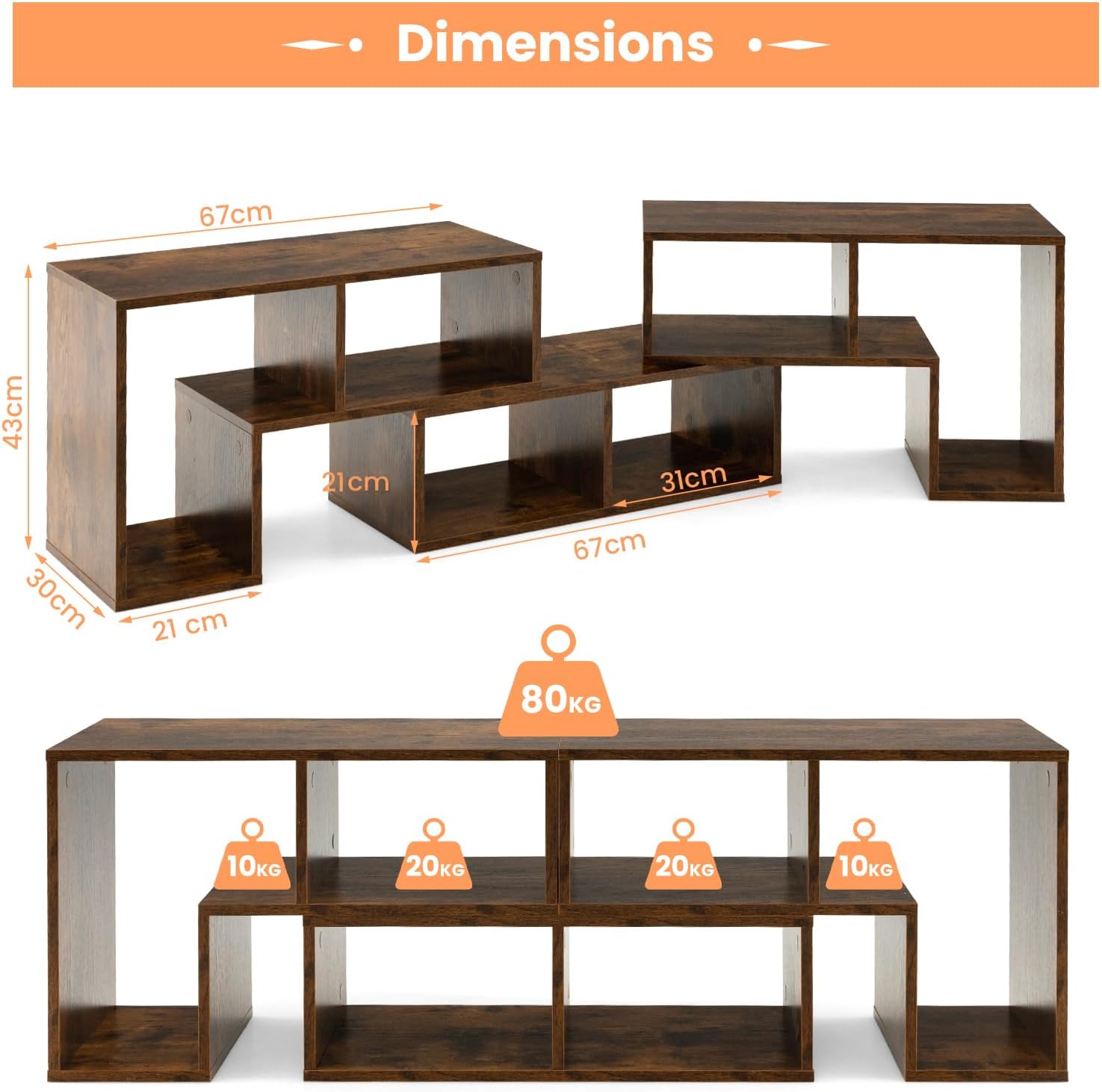 TV Stand for TVs up to 65”, Free Combination Media Entertainment Center 3PCS DIY Wooden TV Console Table, Modern TV Cabinet Home Office Storage Shelf Unit for Living Room Bedroom (Rustic Brown)