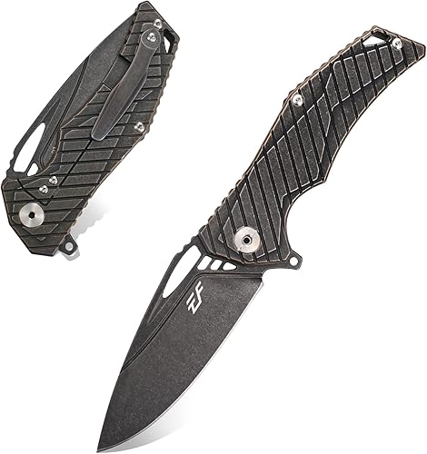 Eafengrow EF955 cuchillo plegable de aleación de titanio D2 Flipper cuchillo, mango de aleación de titanio con clip de bolsillo Marcos bloqueo EDC