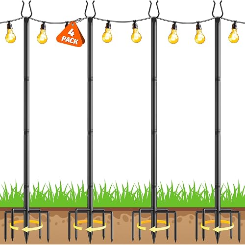Aredy 4 Pack String Light Poles - 10FT Light Poles for Outside with Fork Base, Outdoor String Light Poles, Durable Poles for String Lights in Backyard, Deck, Garden, Wedding Events