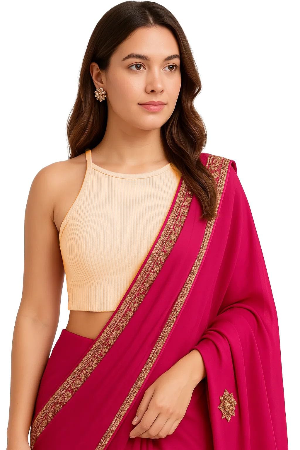 sohot Readymade Fitted Saree Blouse for Women Sleeveless Square Round U Neck Regular fit Stretchable Pullon Ribbed Tank Crop Top SH4-picture-12