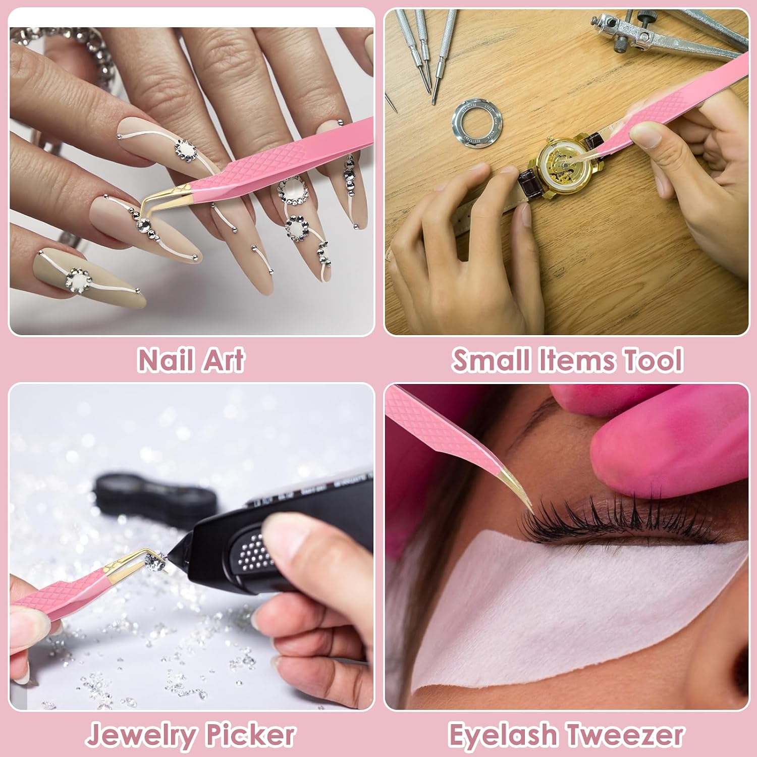 Tyqour 2Pcs Lash Tweezers for Eyelash Extensions 90 Degree Eyelash Extension Tweezers Fiber Tip Lash Tweezers False Eyelash Tweezers Lash Cluster Tweezers for Volume Lashes, Pink
