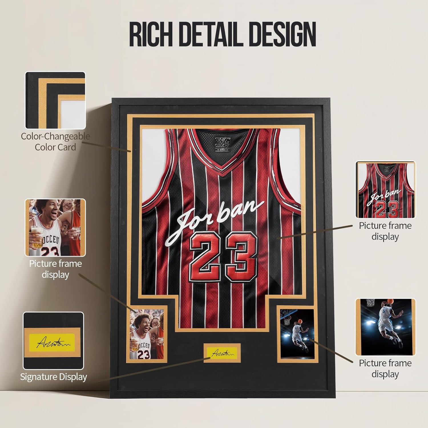 Nice C Custom Jersey Frame Display Case with Customized Color Mat, Wall Mount DIY Jersey Frame with Photo Slots, Personalized Shirt Display Shadow Box, with Hardware Kit, Signature Display, Sports