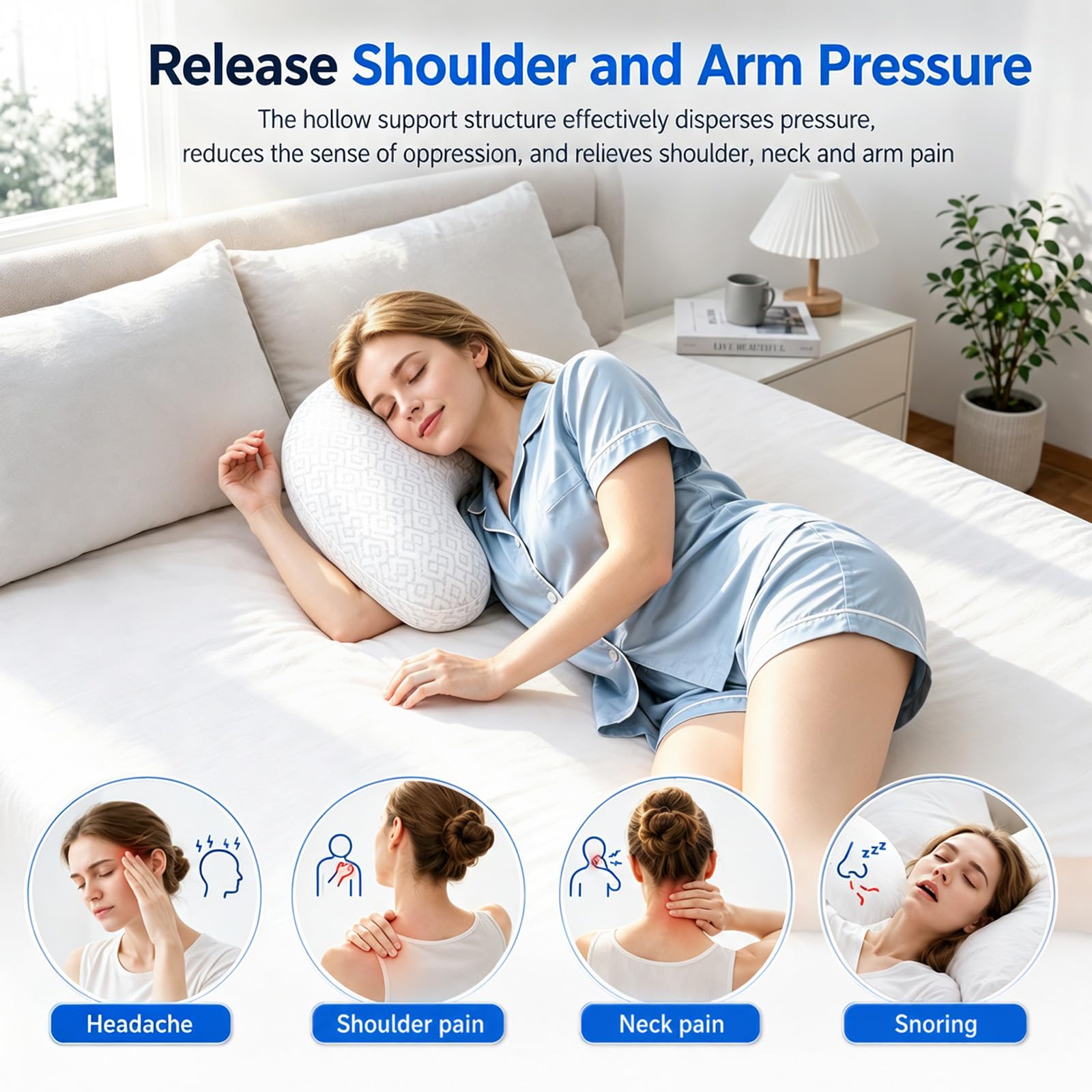 Cuscino per chi dorme sul fianco con foro per le braccia, cuscino ortopedico in memory foam, regolabile in altezza, per collo e spalle, cuscino ergonomico per chi dorme sul fianco, sulla schiena e