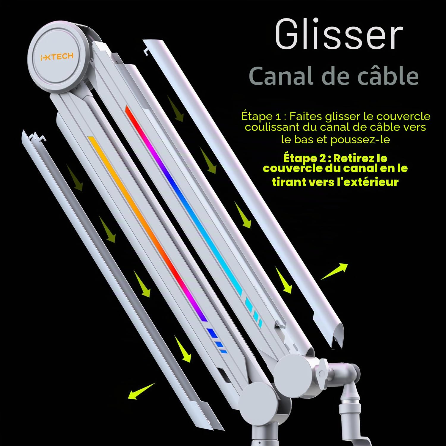 IXTECH Bras de microphone RGB à profil élevé, support de microphone à bras de perche aérienne réglable avec montage sur bureau, support de microphone réglable avec montage sur bureau, bras de