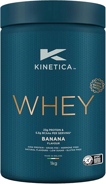 Kinetica Whey Protein Powder, Banana 1kg, 23g Protein per Serving, 33 Servings, Protein from EU Grass-Fed Cows, Excellent Mixability & Taste