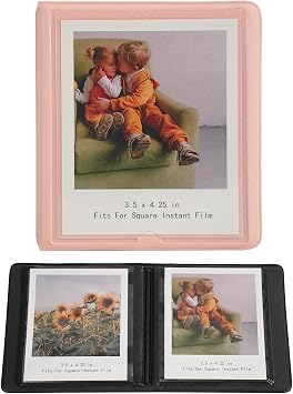 Small Polaroid Photo Album Book For Polaroid Now, i-Type, 600, and SX-70 Instant Photos, Holds 32 Pockets Fujifilm Instax Wide 400/300 Square Picture Film 1,Peach Pink