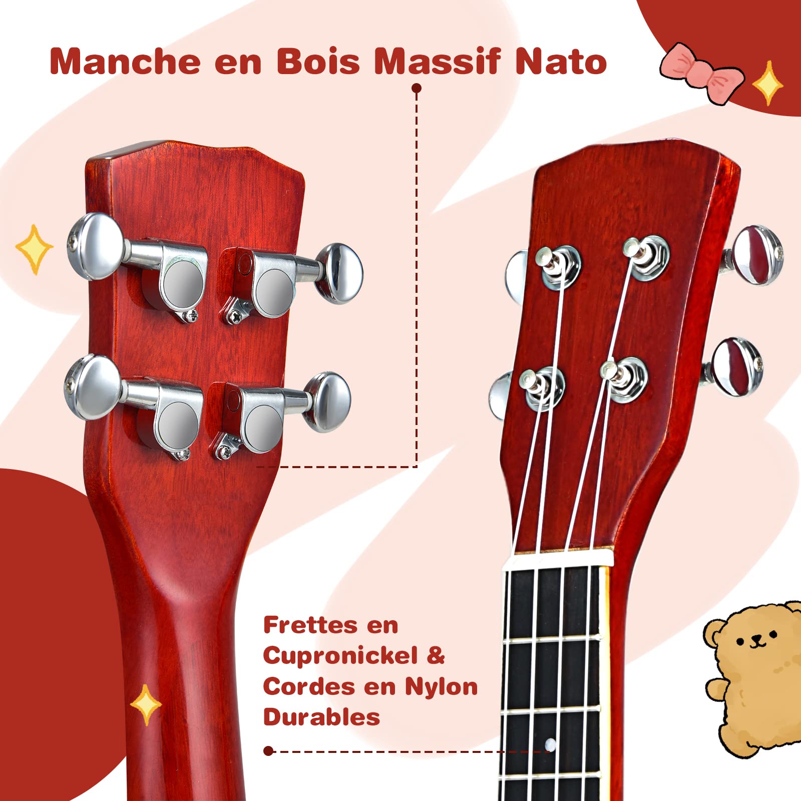 COSTWAY Banjo 4 Cordes avec Tambour Remo et 12 Supports en Acier, Mini Banjo Portable avec Pont en Erable, Accordeur 18:1, Sac de Transport, 62cm pour Débutants et Enfants