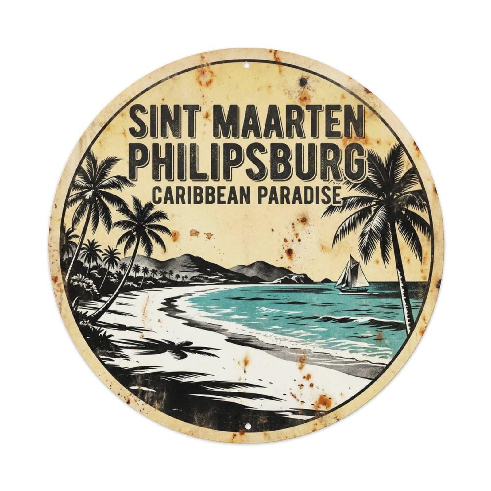 Saint Maarten Phillipsburg Tropical Coast Black White Metal Tin Sign