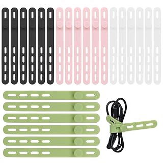 Donruby 24Pcs Silicone Cable Ties - Reusable & Washable with Locking Buckle Design, Adjustable Fastening Cable Straps, Multi-Purpose High Elasticity Cord Organizer (4 Colors) - Amazon product rated Grade B