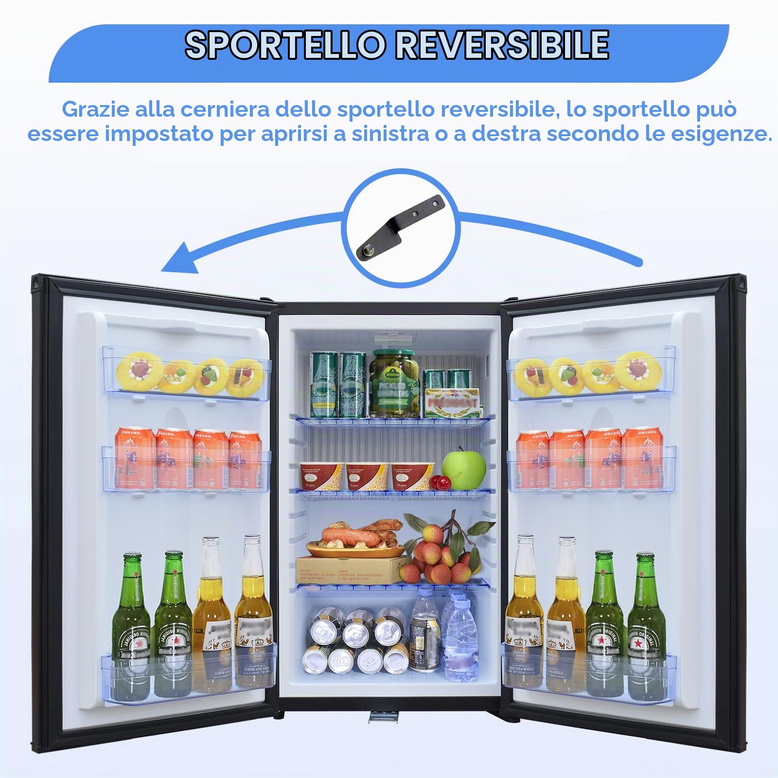 SMETA Frigorifero 12V 220V, Frigo 12V Mini Frigo 50L, Frigorifero Piccolo Silenzioso, Porta reversibile, Con serratura, Nero