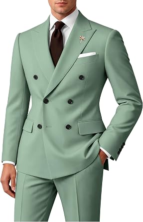 Wangyue Mens Suits Double Breasted Suit Men Slim Fit 2 Piece Wedding Prom Double Breasted Blazer Groom Suit Pants Sets