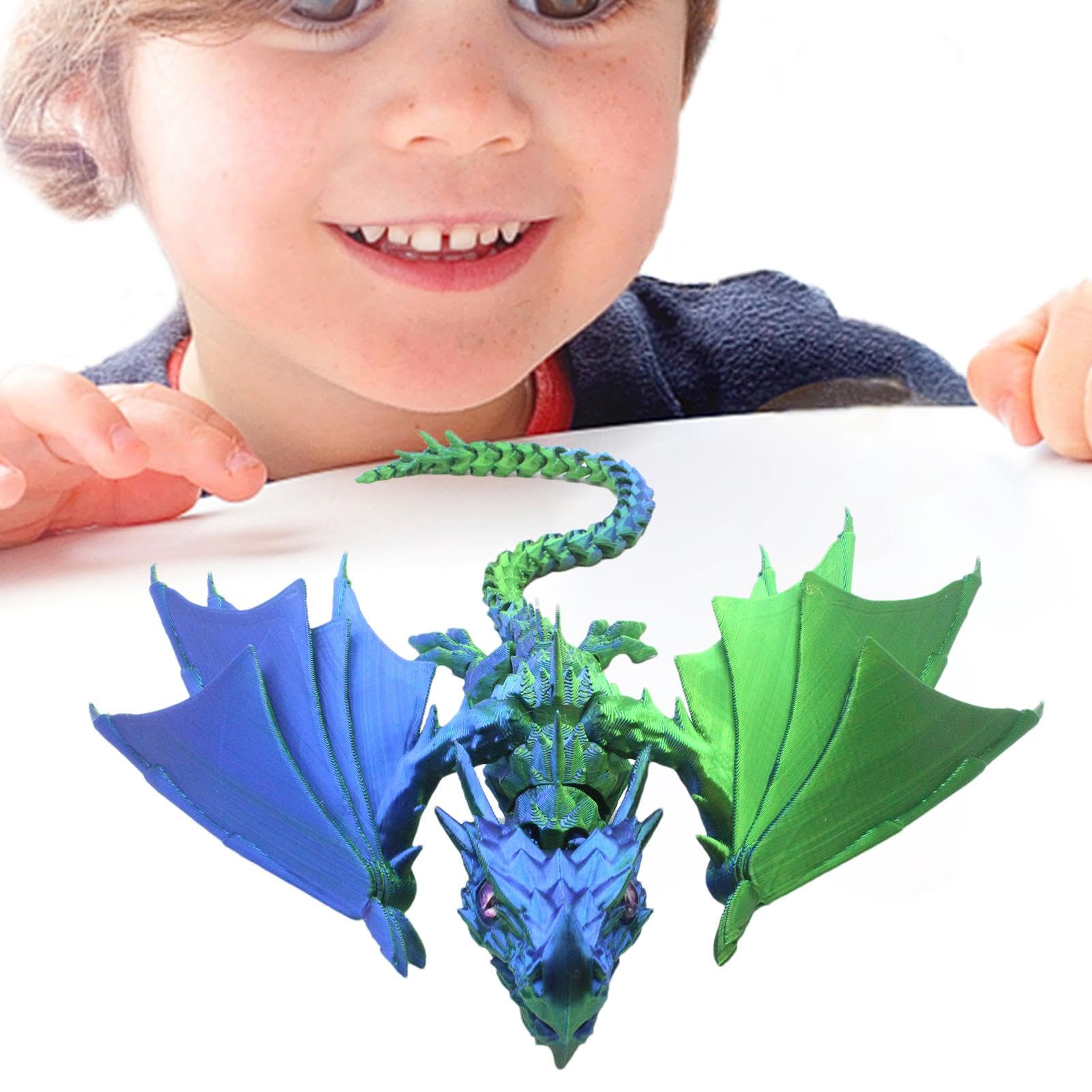Lot De 2 Dragons Imprimés 3D Articulés – Bleu/rouge Et Bleu/vert, Déco Fantastique Réaliste, Anti-stress, Cadeau Noël
