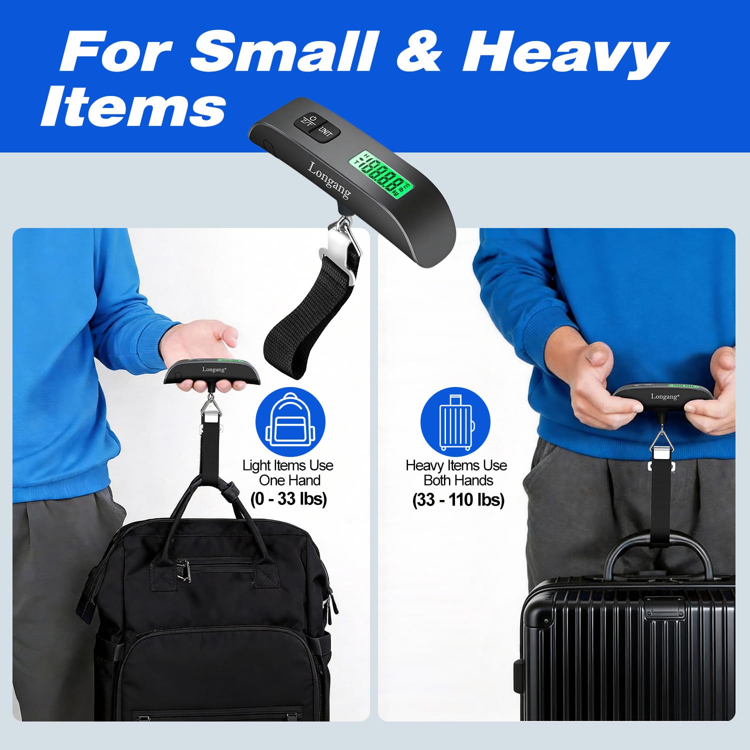 Digital Hanging Luggage Scale with Backlit for Travel, Portable Handheld Suitcase Weight Scale with Hook, 110 Pounds, Battery Included
