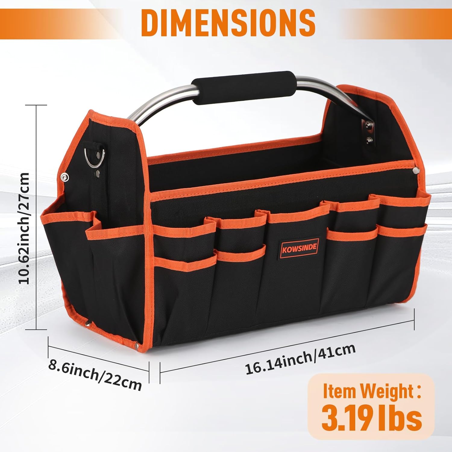 16 Inch Tool Bag, Electrician Tool Bag, Open Top Tool Bags, 26 Pockets Can Hold Many Tools, Steel Handle and Removable Shoulder Strap - Image 2