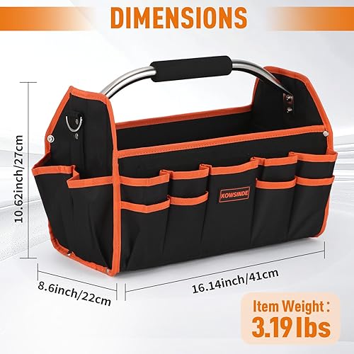 Miniatura 2 de Bolsa de herramientas de 16 pulgadas, bolsa de herramientas para electricista, bolsas de herramientas con parte superior abierta, 26 bolsillos que