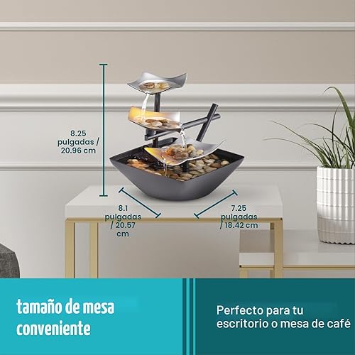Miniatura 7 de Fuente de plata, iluminada, de relajación con piedras naturales, por HoMedics WFL-SLVS Envirascape