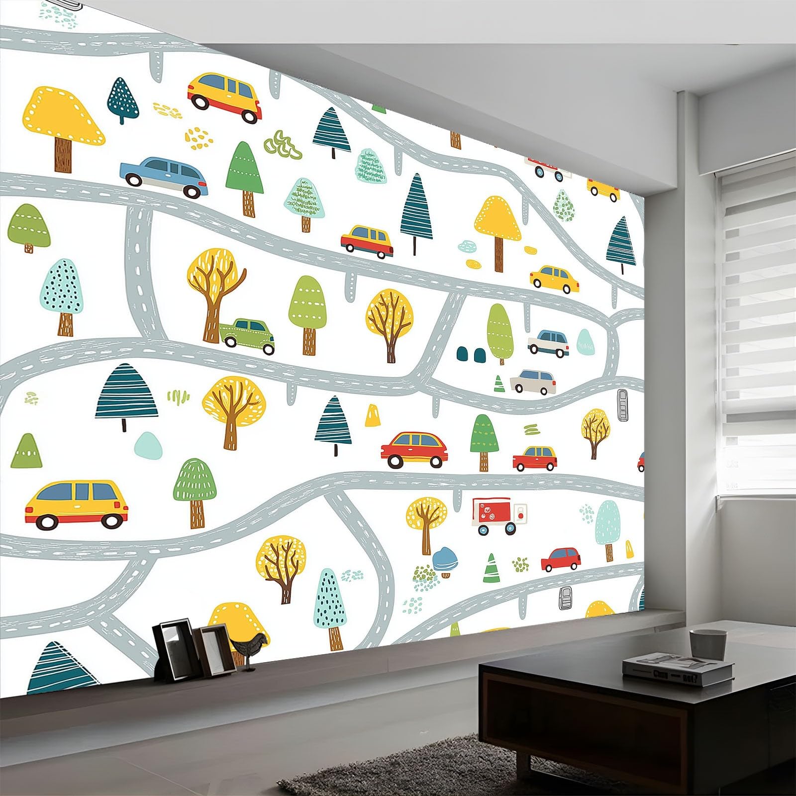Tapeta ścienna 3D Transport ulice miasto fototapeta drukowana, wysokiej jakości włóknina dekoracyjna mural, plakat projektowy, biały, 200 x 140 cm
