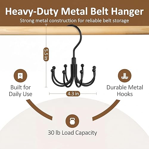 Miniatura 6 de ZEDODIER Perchero para Cinturones, Paquete de 4 Soportes Giratorios para Cinturones Organizador de Accesorios de Closet, Capacidad Máxima