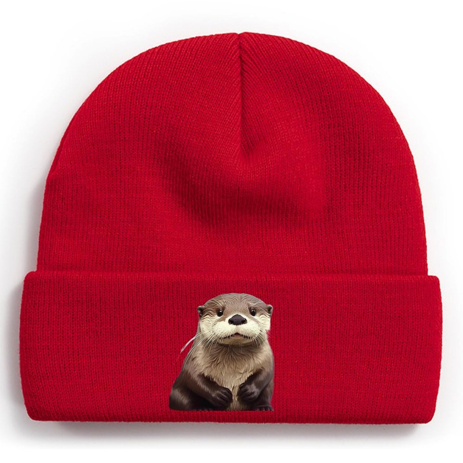 Cute Otter Soft Acrylic Knit Beanie with Cuffed Design - Warm & Breathable Winter Hat for Men & Women, Custom