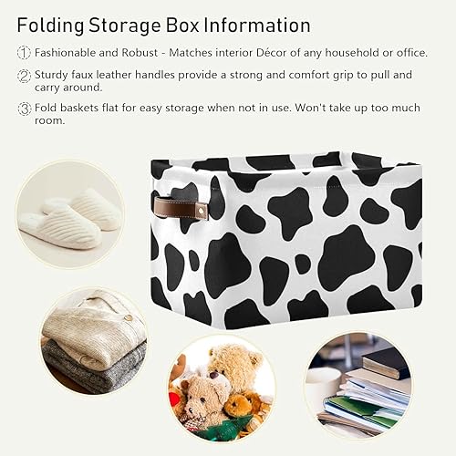 Miniatura 4 de ALAZA OREZI - Contenedores de almacenamiento rectangulares con asas, plegable con estampado de vaca en blanco y negro, caja de almacenamiento para