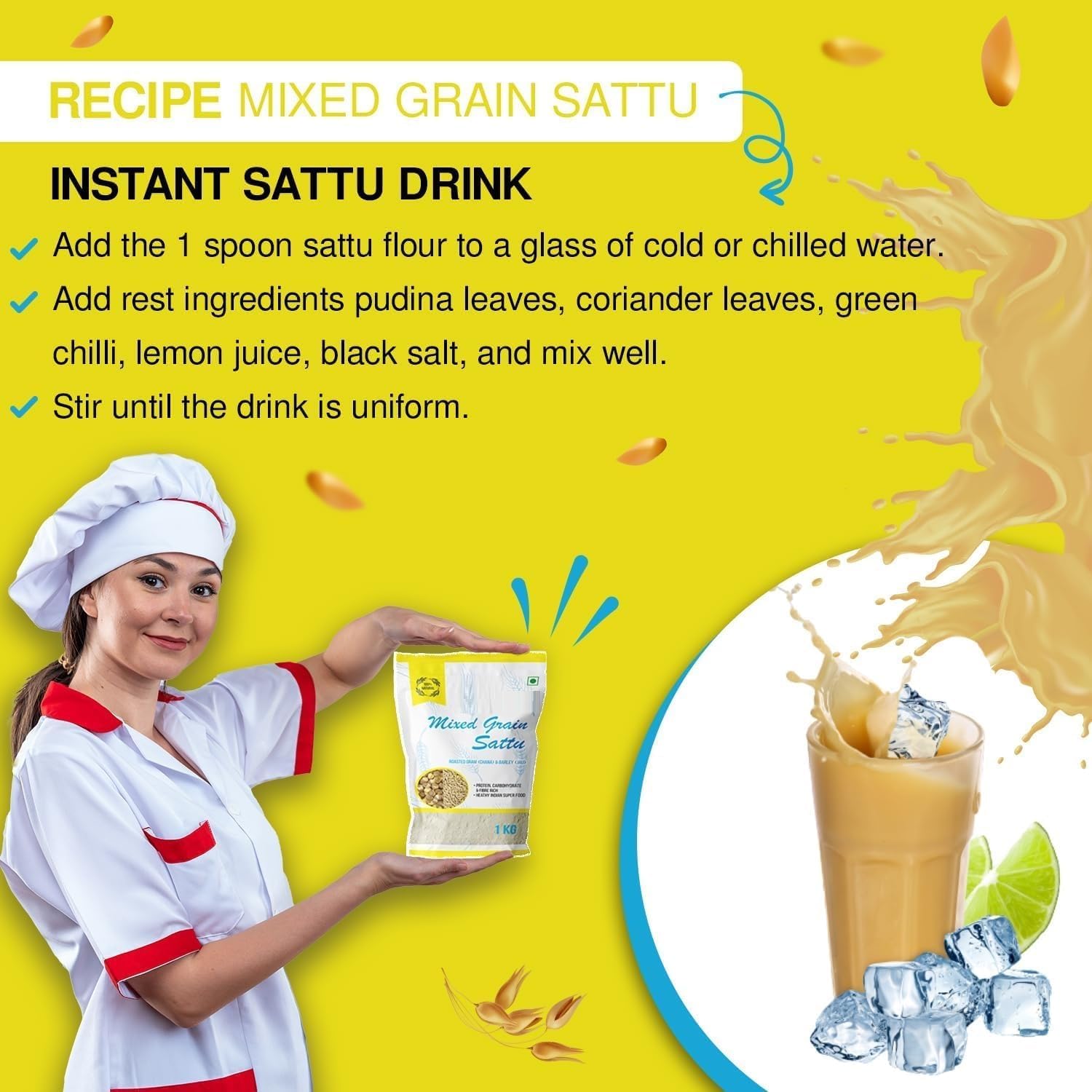 Sattu Powder | Mixed Grain Sattu Atta - Chana Sa*ttu with Jau | 2Kg Pack