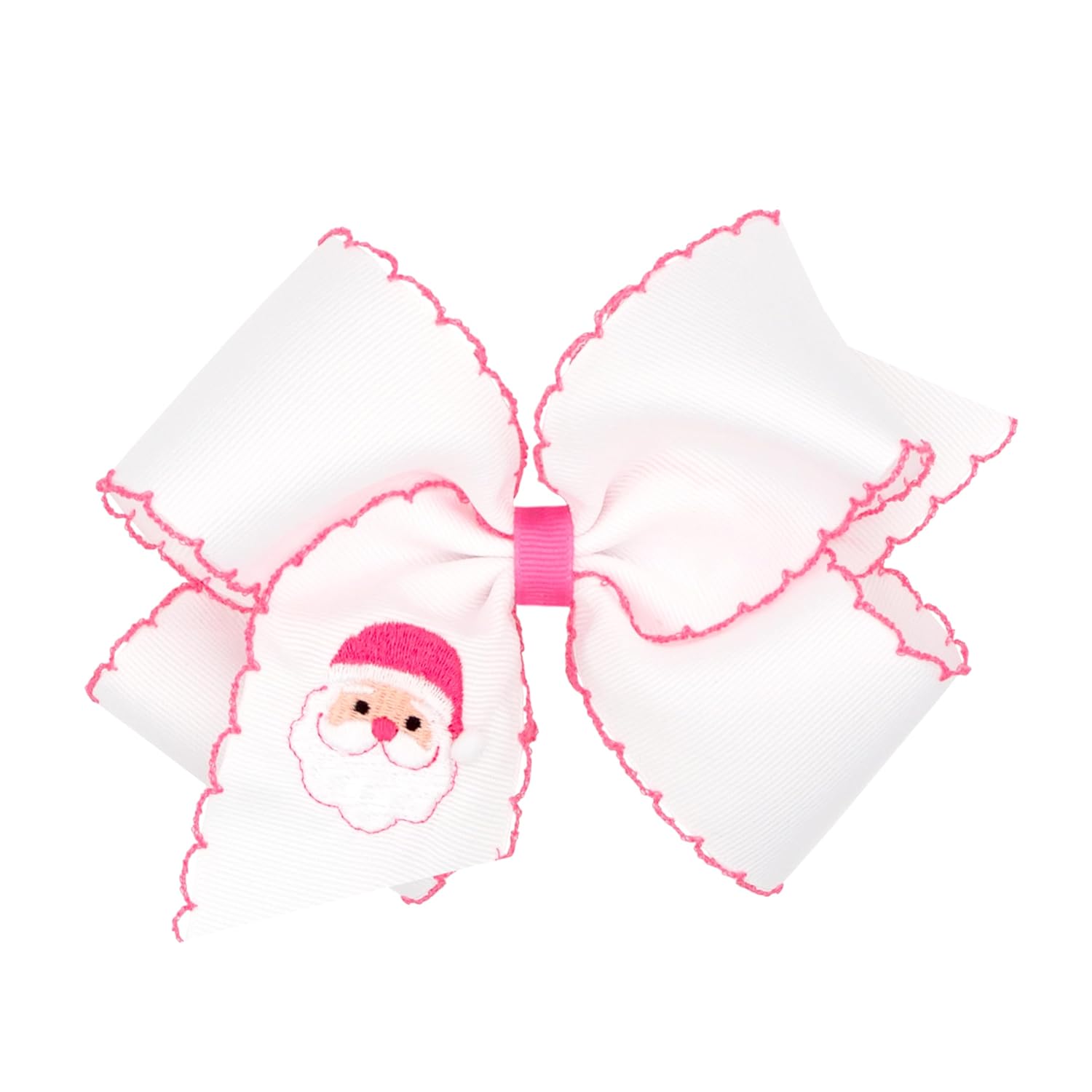 Wee Ones Girls' Toddler Pink Christmas Moonstitch Embroidered Hair Bow, King, White Santa