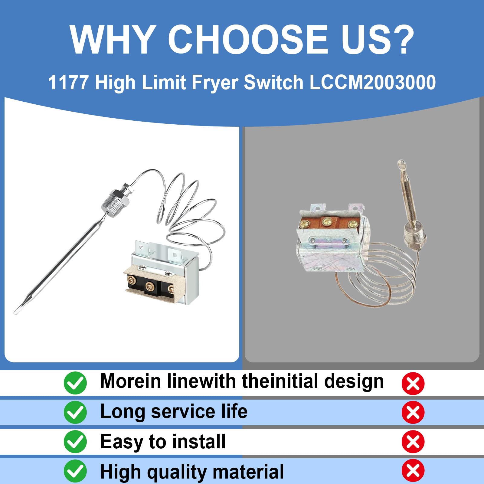 1177 LCCM2003000 - Interruptor de freidora de alto límite compatible con freidora de gas ATOSA 301030005, termostato de límite alto con caja de cosas Mpt de 3/8 pulgadas Hi Limit 232 ℃/232.2 °C