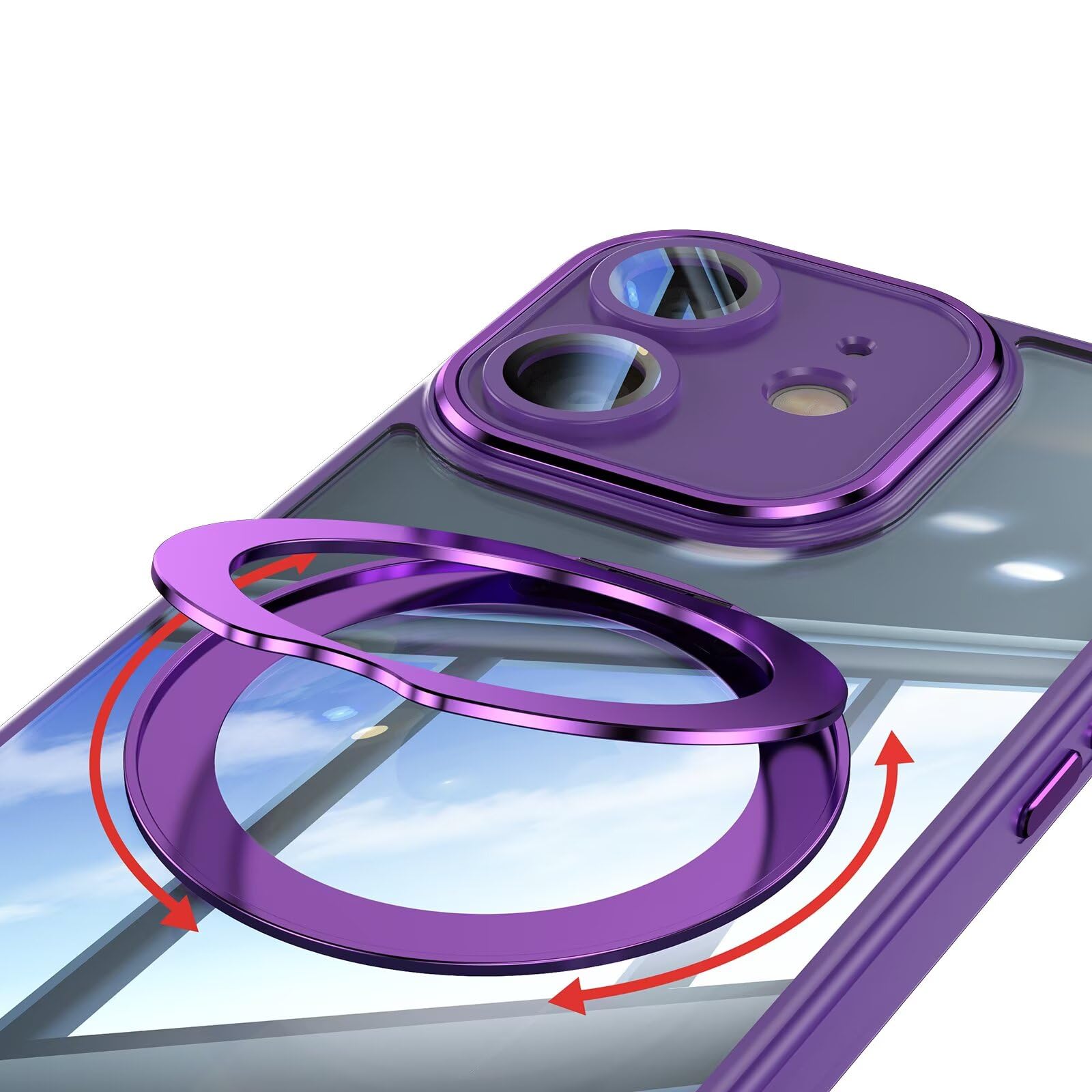 Custodia Trasparente Con Supporto Rotante A 360° Per Sharp Aquos Sense9 – Silicone TPU Antiurto, Protezione Militare, Piastra Magnetica Per Auto, Viola Scuro