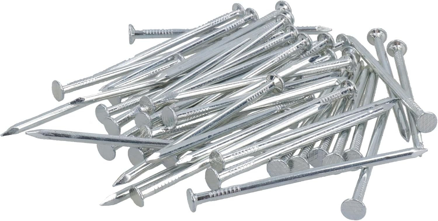 2mm x 60mm Round Headed Wire nails For Concrete Brick Wood 225pc Zinc Plated
