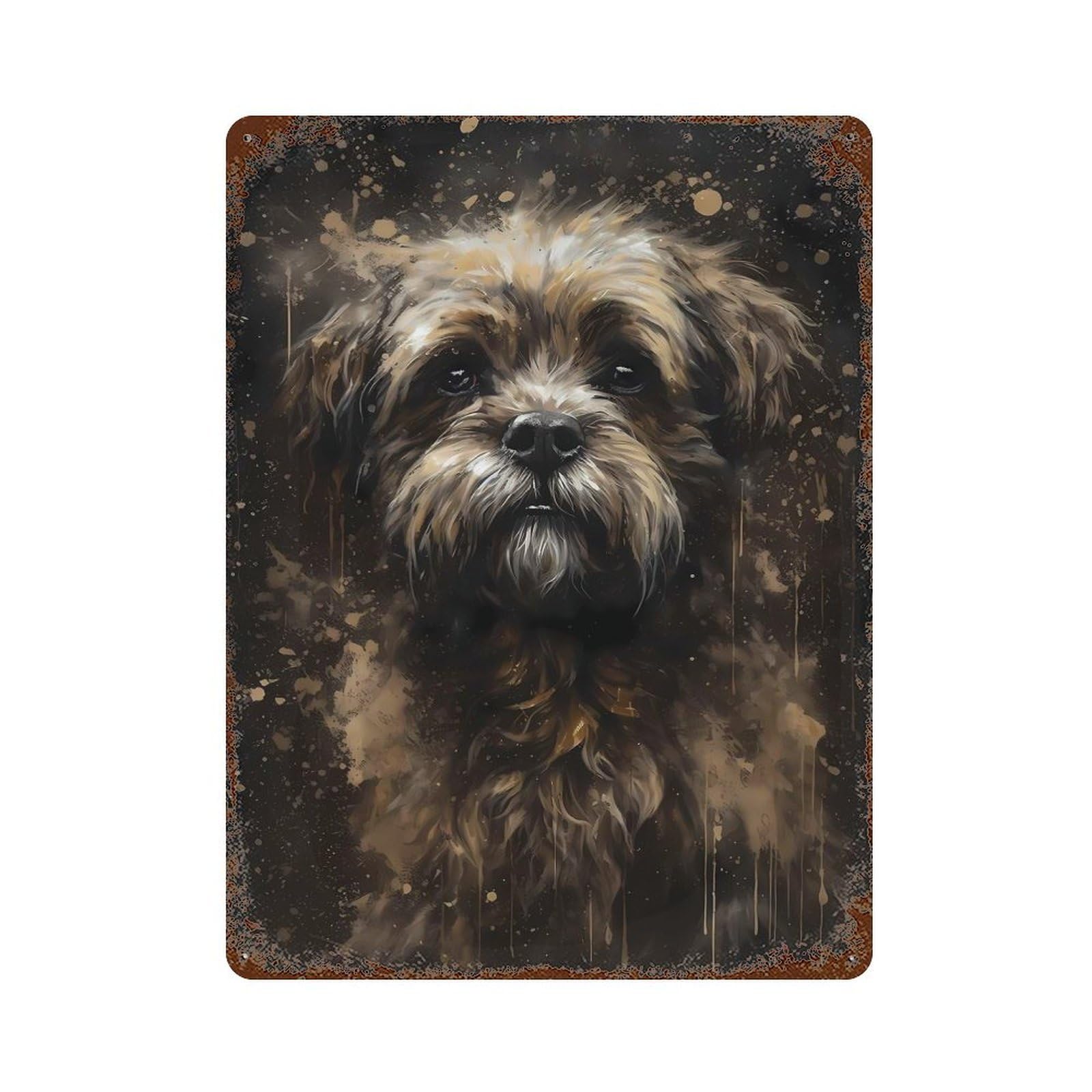 Weathered Tin Sign with Shih Tzu Dog Delightful Design 15.7"x11.8", for Garage, Bar And Workshop Decor, Decorative Metal Wall Art