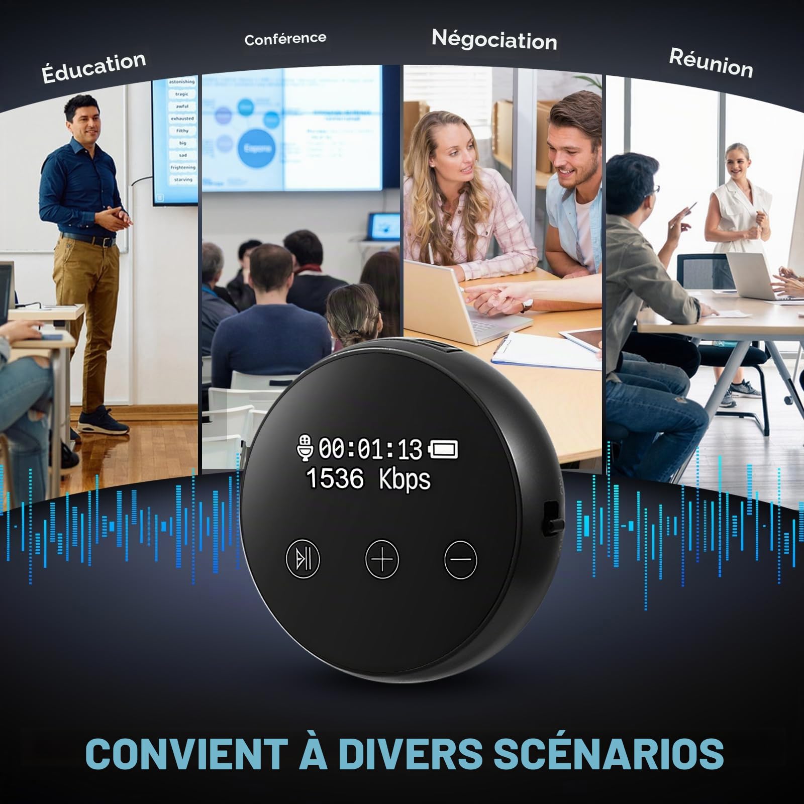 64GB Micro Espion Ecoute a Distance, avec Triple Réduction du Bruit DSP, Dictaphone Vocalet Activation, Mot de Passe, Enregistreur Vocal Espion Discret pour Cours, Réunions, Entretiens