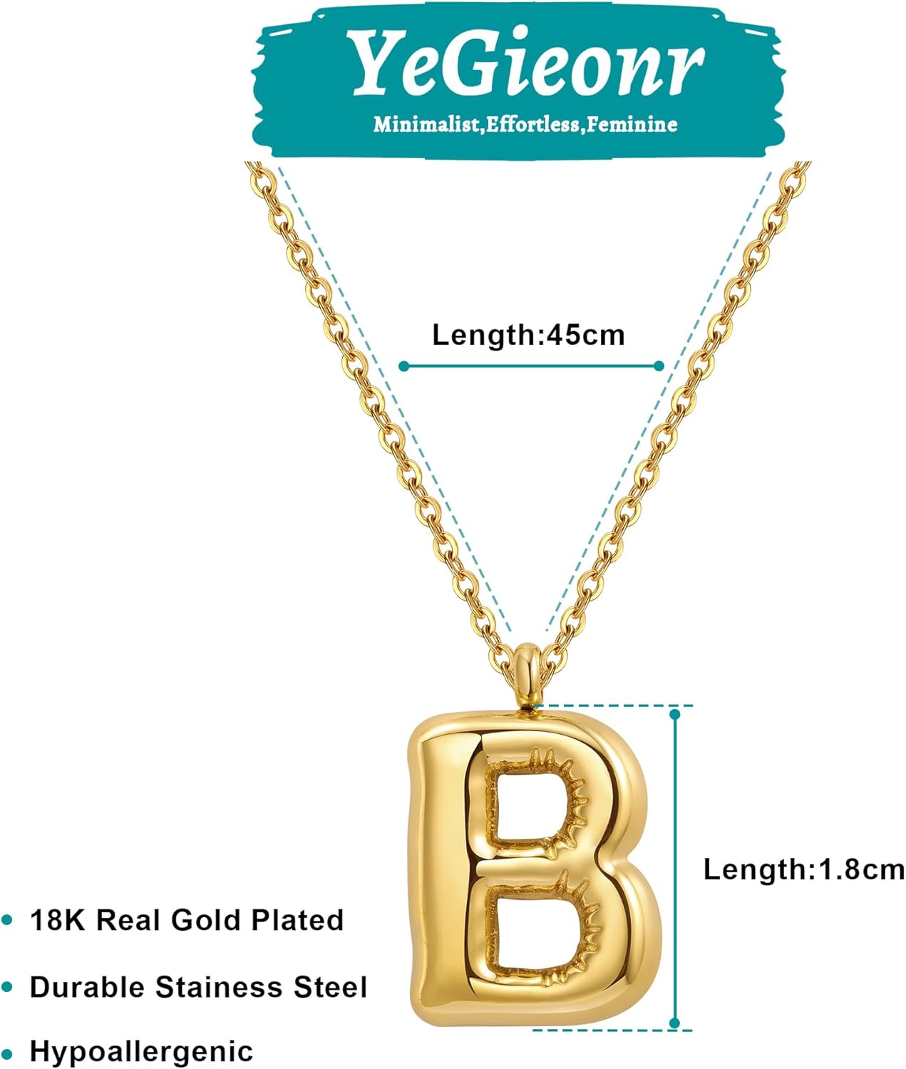 YeGieonr Gold Initial Necklaces for Women, Bubble Letter Pendant Necklace,Tarnish Free Stainless Steel Gold Necklace with Initials - Image 6